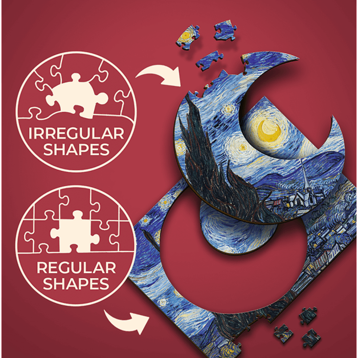 Puzzle drewniane 200 el. Gwiaździsta Noc, Vincent van Gogh - różne kształty elementów