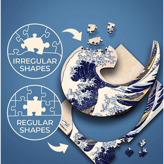 Puzzle drewniane 200 el. Wielka Fala w Kanagawie, Hokusai Katsushika - różne kształty puzzli