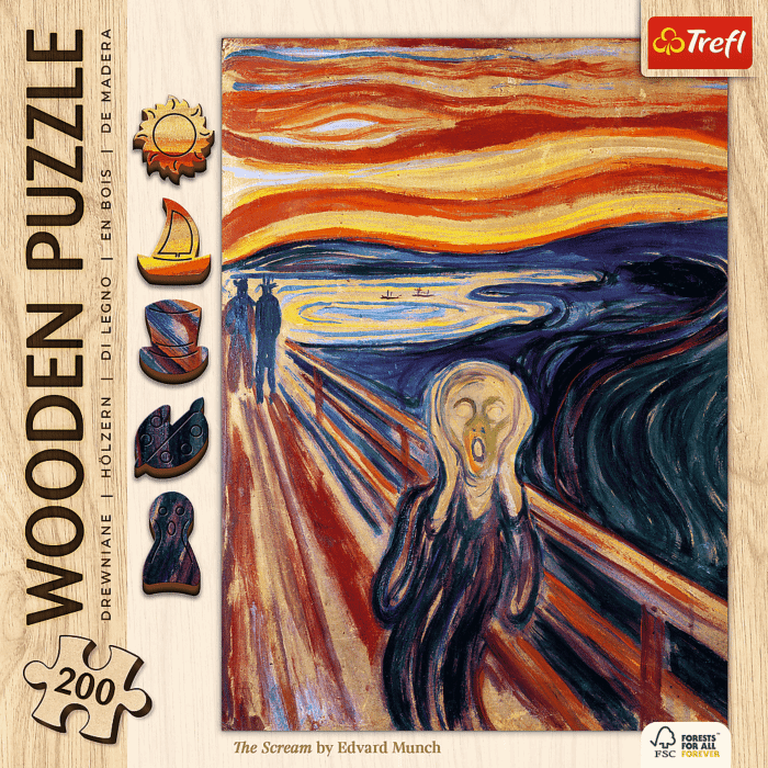 Puzzle drewniane 200 el. Krzyk, Edvard Munch - przód opakowania