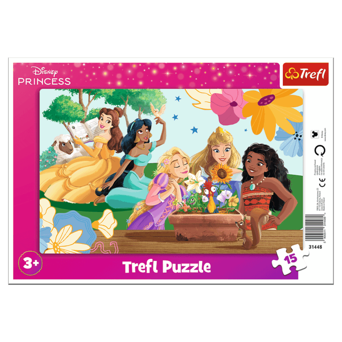 Puzzle ramkowe 15 el. Disney Princess, Siła uśmiechu - opakowanie i zawartość 