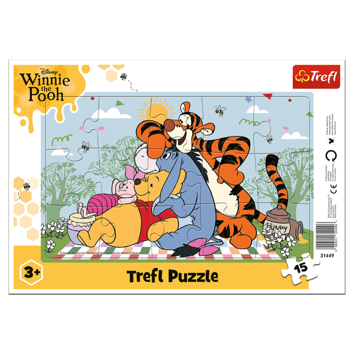 Puzzle ramkowe 15 el. Disney Winnie the Pooh, Puchatkowe sprawy - opakowanie i zawartość 