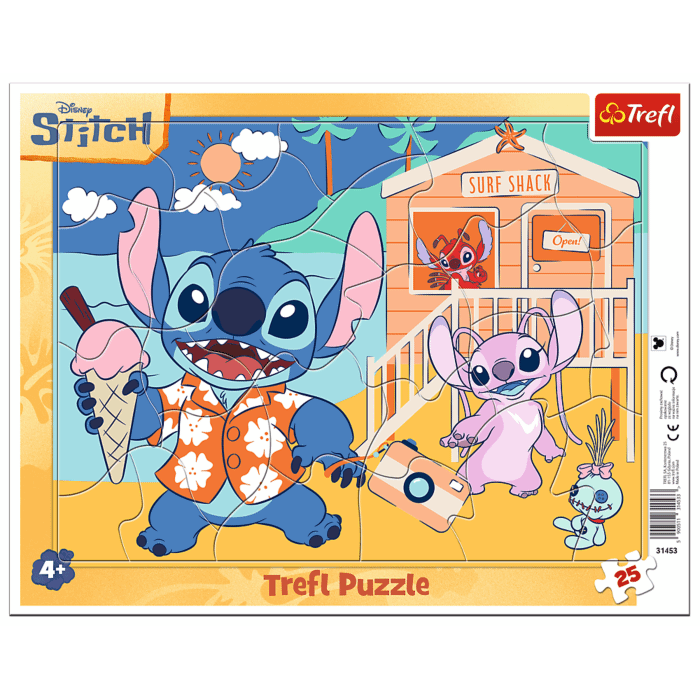 Puzzle ramkowe Disney 25 el. Radosny Stitch - opakowanie z zawartością 
