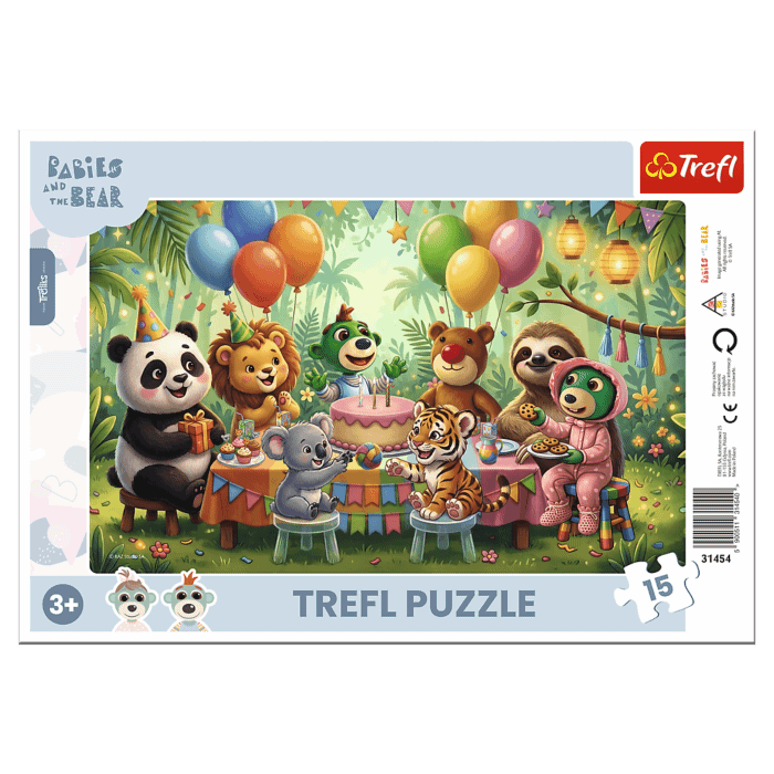 Puzzle ramkowe 15 el. Bobaski i Miś, Kochane Bobaski - opakowanie i zawartość 