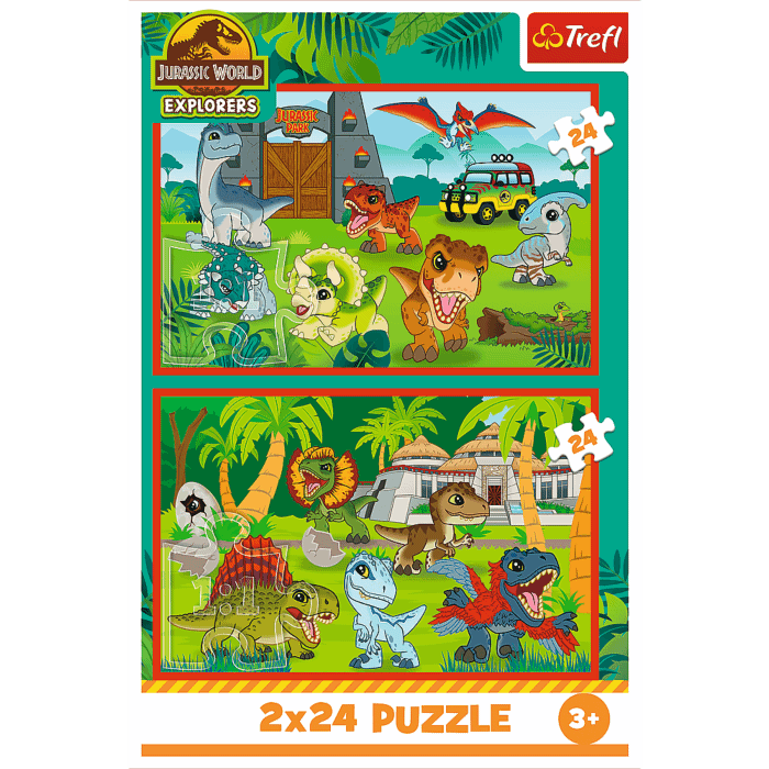 Puzzle Park Jurajski 2 x 24 el. Małe dinozaury - przód opakowania