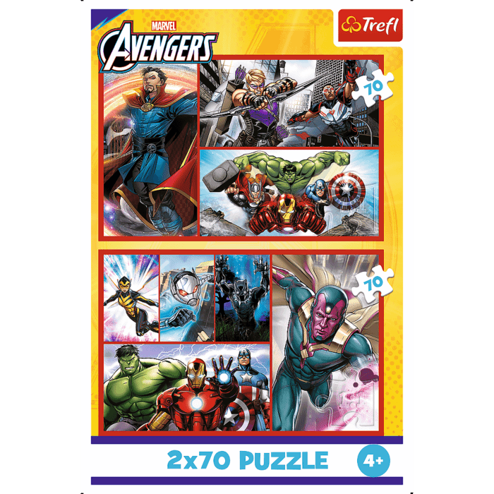 Puzzle Marvel 2 x 70 el. Zostań bohaterem - przód opakowania