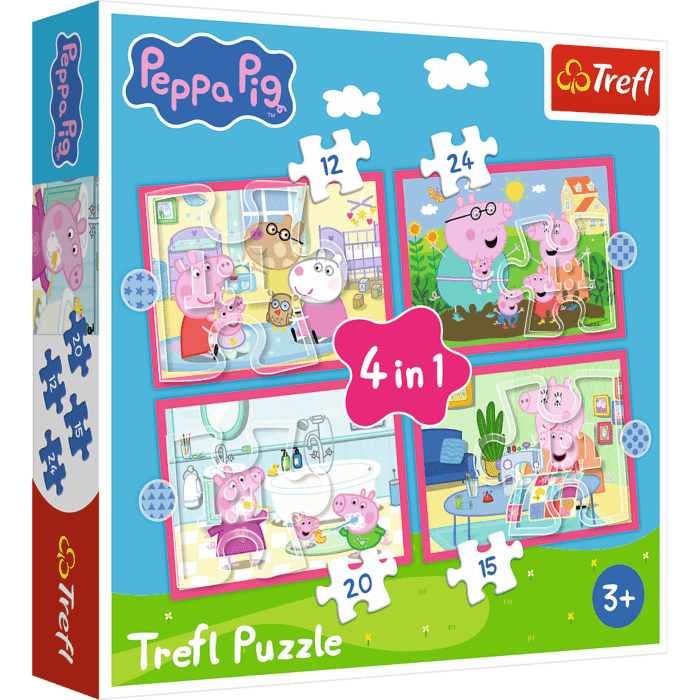 Puzzle 4w1 Świnka Peppa, Peppa uwielbia przygody - opakowanie Puzzle 4w1 Świnka Peppa, Peppa uwielbia przygody - opakowanie