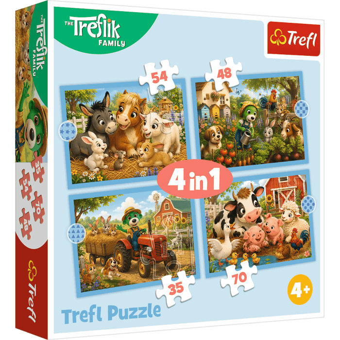 Puzzle 4w1 Rodzina Treflików, Rodzinny spacer - opakowanie 