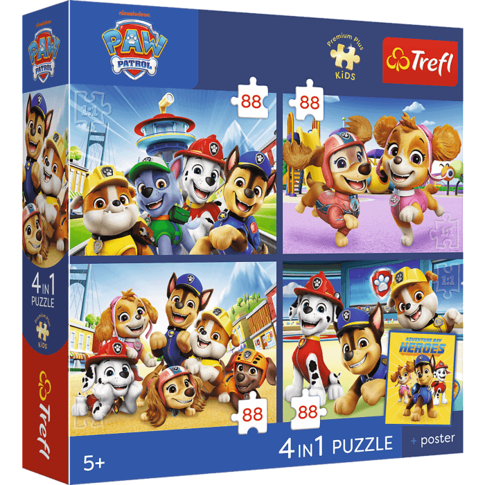 Puzzle Psi Patrol 4 x 88 el. Psia straż + unikalny plakat - opakowanie 