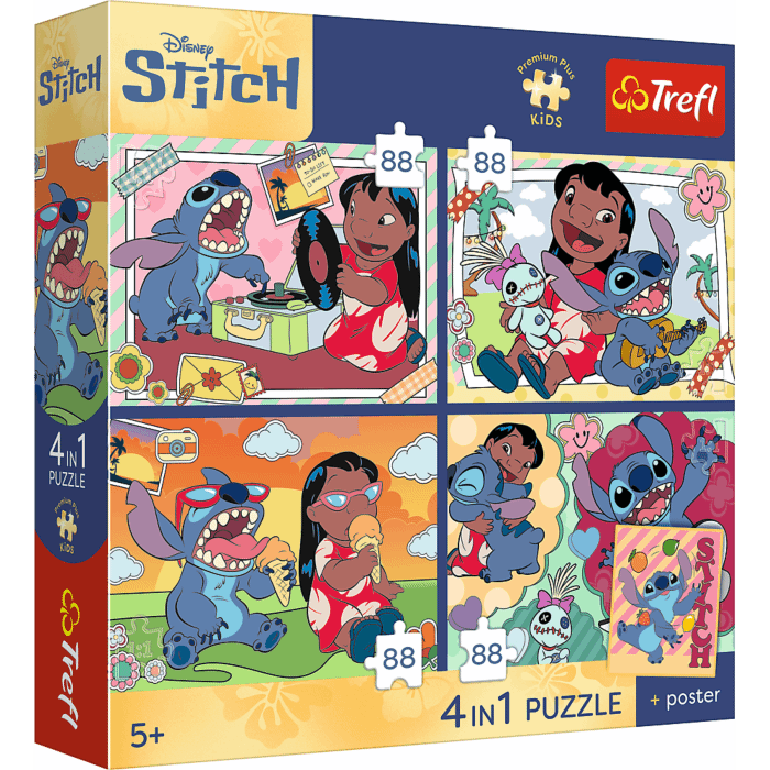 Puzzle Lilo&Stitch 4 x 88 el. Kosmiczny Stitch + unikalny plakat - opakowanie 