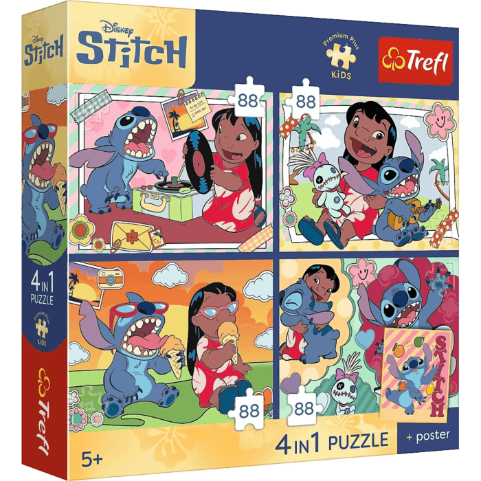 Puzzle Lilo&Stitch 4 x 88 el. Kosmiczny Stitch + unikalny plakat - opakowanie 
