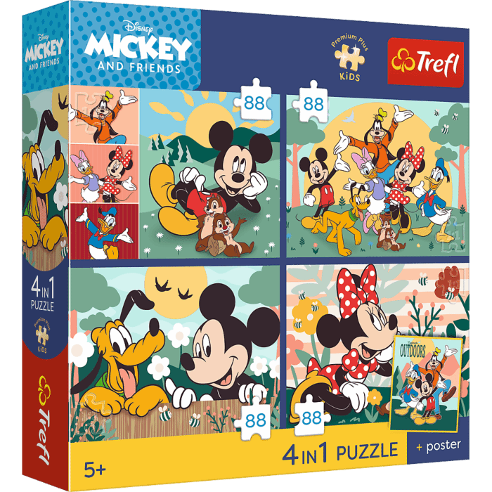 Puzzle Premium Plus Kids, Disney 4 x 88 el. Razem z przyjaciółmi + kolekcjonerski plakat - opakowanie 