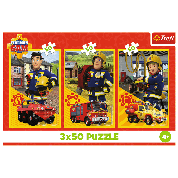Puzzle Strażak Sam 3 x 50 el. Ekipa z remizy - przód opakowania