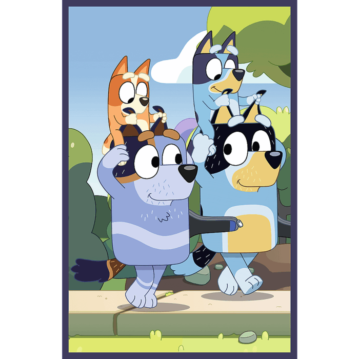 Puzzle Bluey 3 x 50 el. Rodzina Bluey - zawartość opakowania