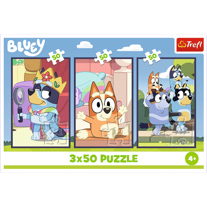 Puzzle Bluey 3 x 50 el. Rodzina Bluey - przód opakowania