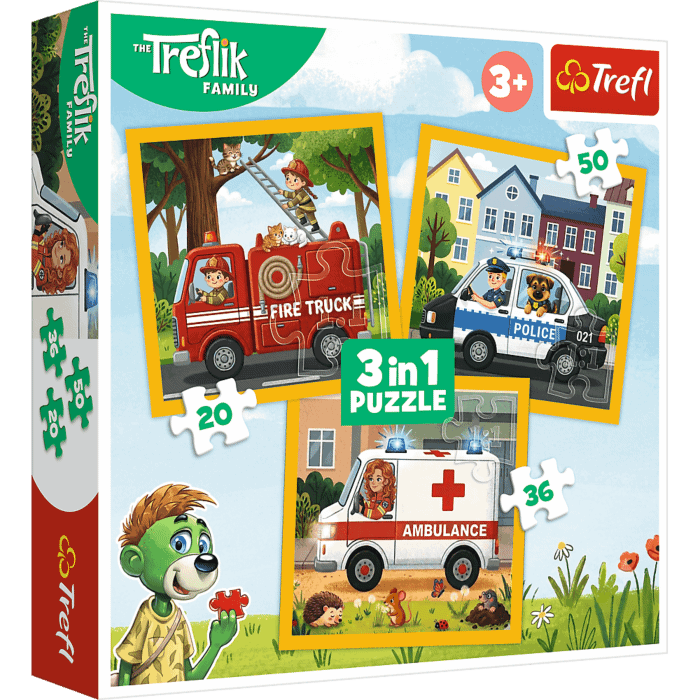 Puzzle 3w1 Rodzina Treflików Radosne uśmiechy - opakowanie 