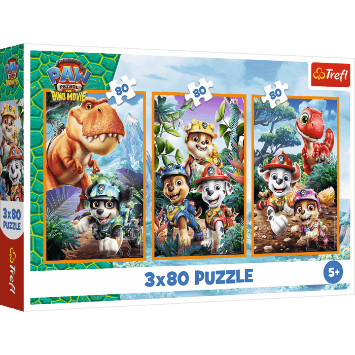 Puzzle 3x80 el. Psi Patrol, Bohaterowie dinozaurów - opakowanie 