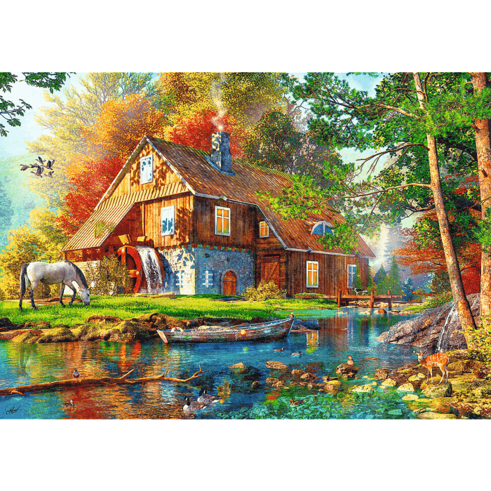 Puzzle 500 el. Chatka nad rzeką - zawartość opakowania