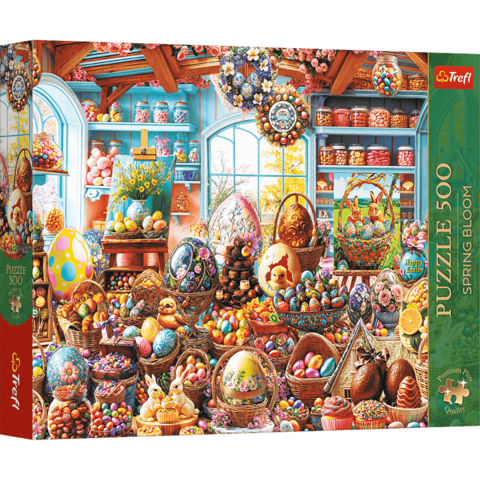 Puzzle Premium Plus Quality Spring Bloom 500 el. Wielkanocny sklepik ze słodyczami - opakowanie 