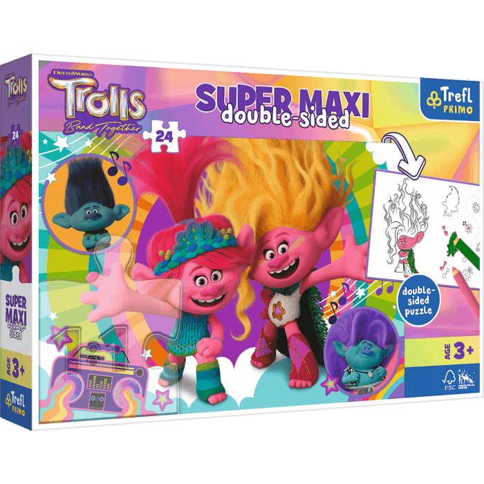 Puzzle Super Maxi Trolls 24 el. Wesoły dzień Trolli - opakowanie
