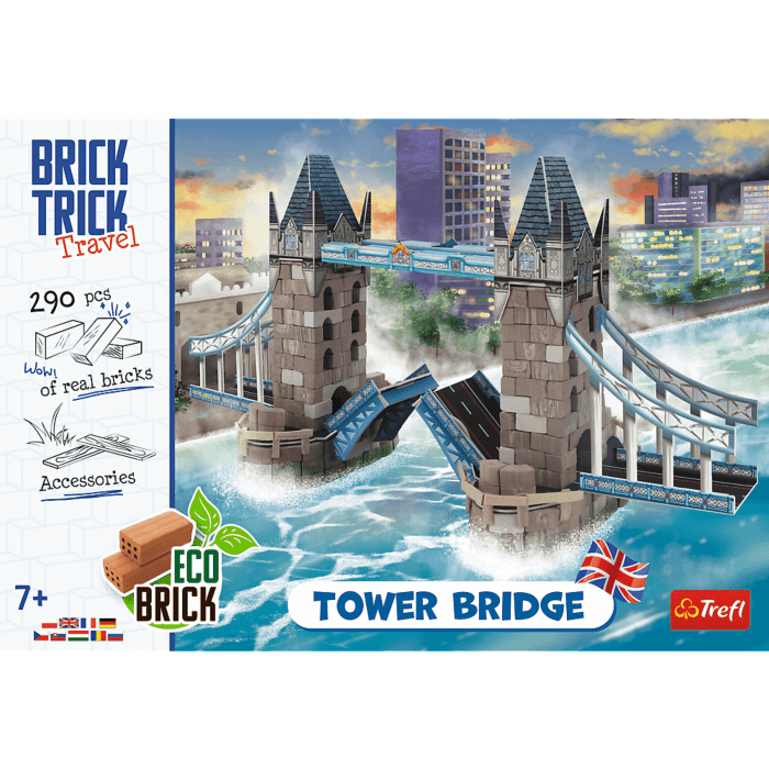 Przód opakowania klocków ceramicznych Brick Trick Tower Bridge od Trefl
