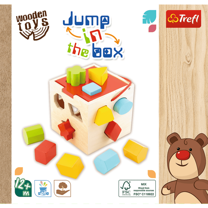 Jump in the box - zabawka drewniana - przód opakowania