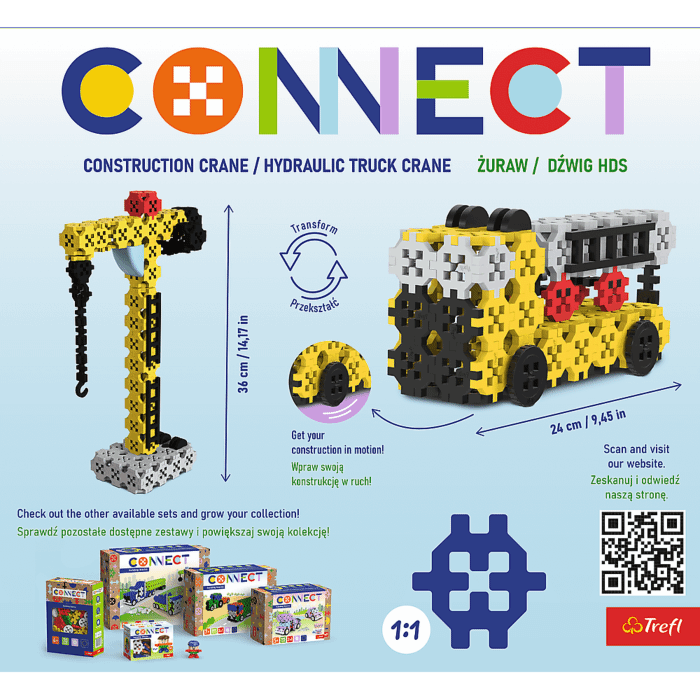 Zestaw klocków Connect 2w1: Żuraw / Dźwig HDS - tył opakowania