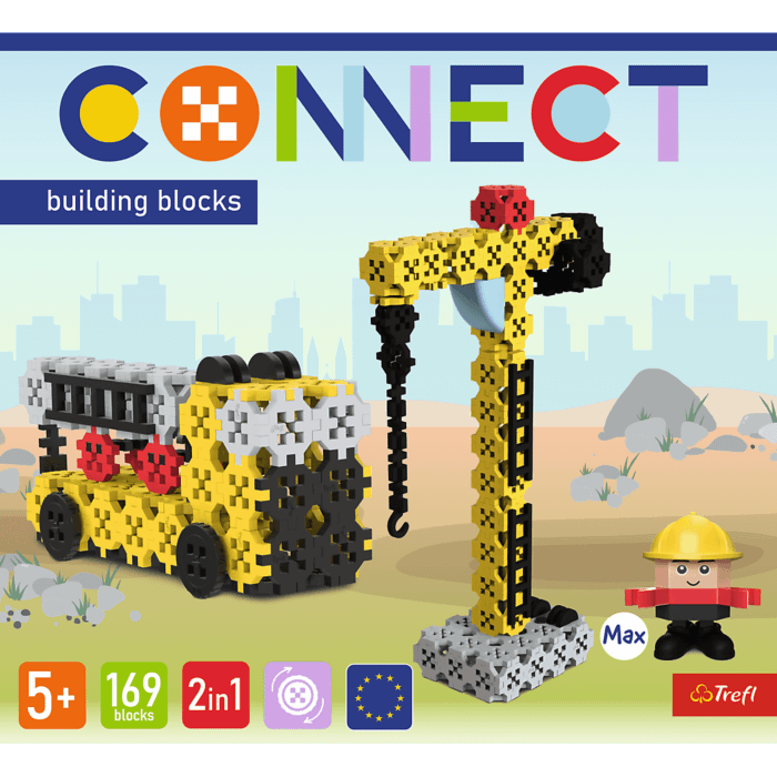 Zestaw klocków Connect 2w1: Żuraw / Dźwig HDS - przód opakowania