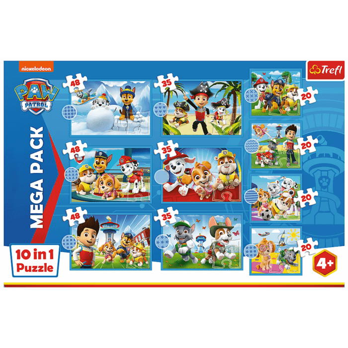 Puzzle Psi Patrol 10w1 Niezawodna druzyna Psiego Patrolu - pierwsza strona opakowania
