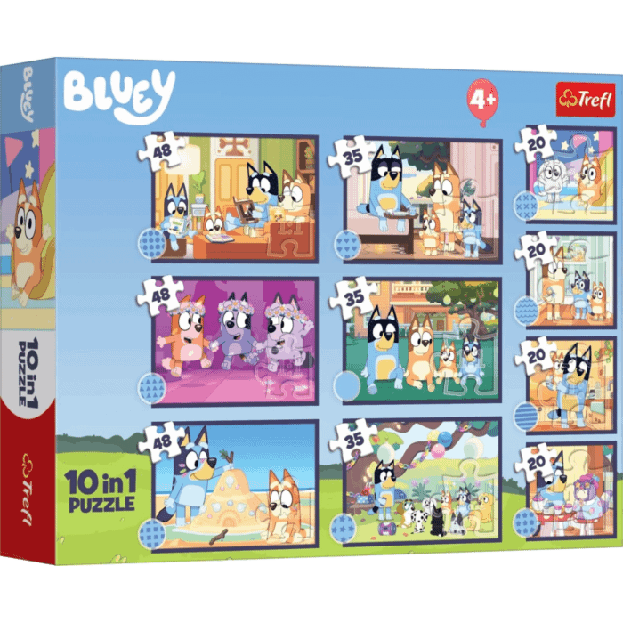 Puzzle Bluey 10w1 Historia Bluey - opakowanie 
