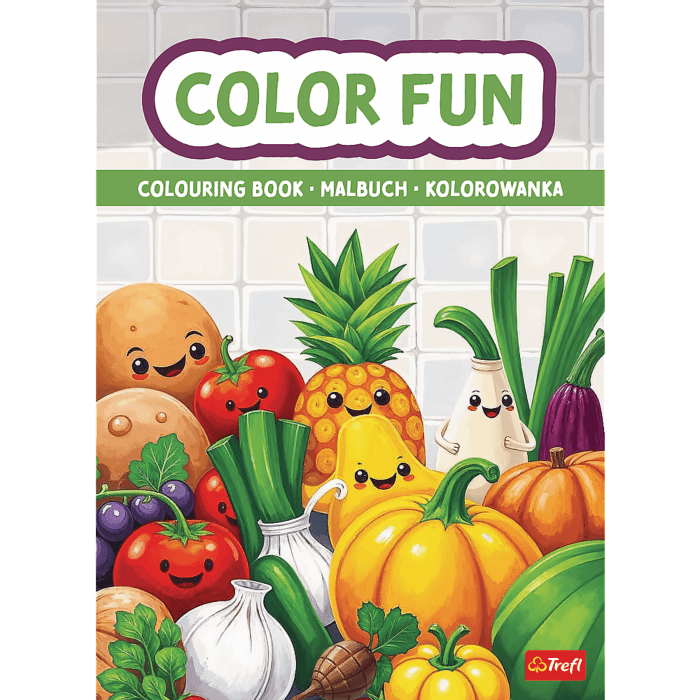 Książka aktywizująca Owoce i warzywa, kolorowanka - okładka