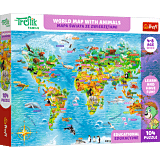 Puzzle Rodzina Treflików, Edukacyjne 104 el. Mapa świata ze zwierzętami / World Map with Animals - opakowanie 