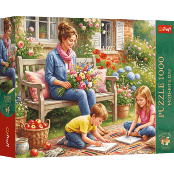 Puzzle Premium Plus Quality 1000 el. Mother's Day: Rodzina w ogrodzie - opakowanie 