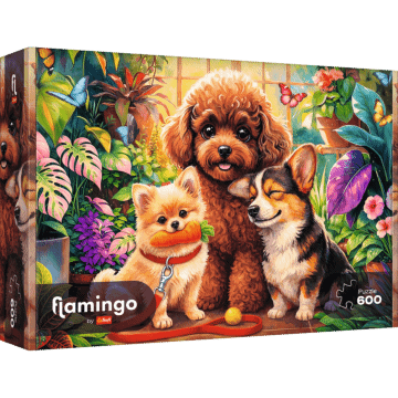 Puzzle 600 el. Flamingo by Trefl, Psy w oranżerii - opakowanie 