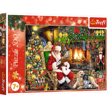 Puzzle 200 el. Święty Mikołaj przy kominku