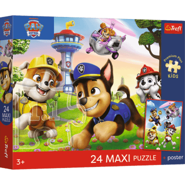 Puzzle Premium Plus Kids 24 Maxi, Psi Patrol - Wesoły spacer + kolekcjonerski plakat - opakowanie 