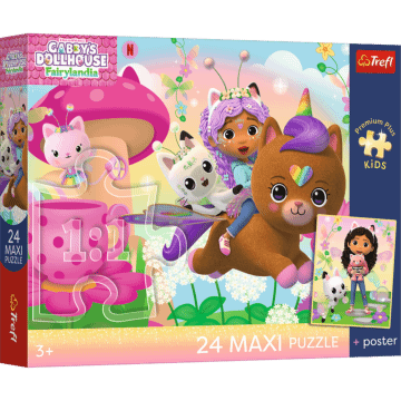 Puzzle Premium Plus Kids 24 Maxi, Koci Domek Gabby - Gabby na ratunek + kolekcjonerski plakat - opakowanie 