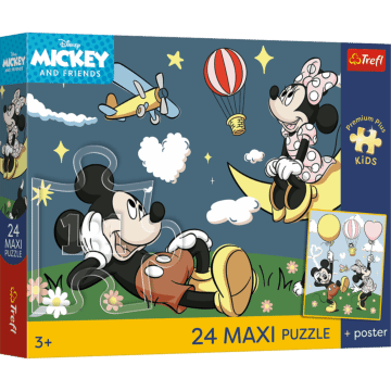 Puzzle Premium Plus Kids 24 Maxi, Mickey Mouse and Friends - Przyjaciele myszki + kolekcjonerski plakat - opakowanie 