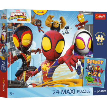 Puzzle Premium Plus Kids 24 Maxi, Spidey i super kumple - Przygody pajęczej ekipy + kolekcjonerski plakat - opakowanie