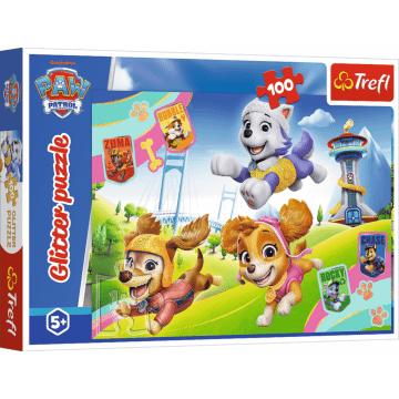 Puzzle z brokatem Psi Patrol 100 el. Błyszczące psiaki - opakowanie