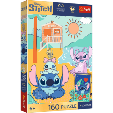 Puzzle Premium Plus Kids UFT, Lilo & Stitch 160 el. Stitch na fali + kolekcjonerski plakat  - opakowanie