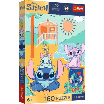 Puzzle 160 el. Stitch na fali + unikalny plakat - opakowanie 