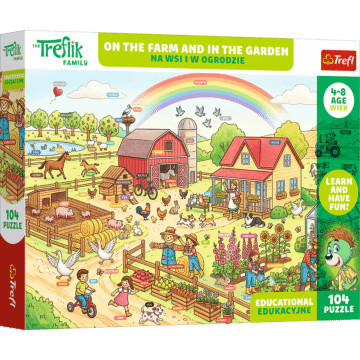 Puzzle Rodzina Treflików, Edukacyjne 104 el. Na wsi i w ogrodzie / On the farm and in the garden - opakowanie 
