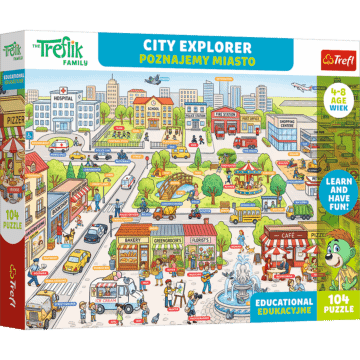 Puzzle Rodzina Treflików, Edukacyjne 104 el. Poznajemy miasto / City explorer - opakowanie 