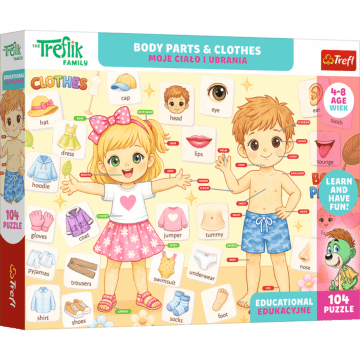 Puzzle Rodzina Treflików, Edukacyjne 104 el. Moje ciało i ubrania / Body parts & clothes - opakowanie 