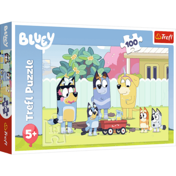 Puzzle Bluey 100 el. Wesoły świat Bluey - przód opakowania