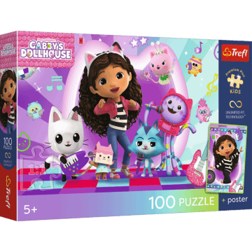 Puzzle 100 el. Kolorowy koci świat + unikalny plakat - opakowanie 