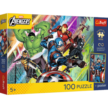Puzzle Premium Plus Kids UFT, Marvel 100 el. Potęga i moc + unikalny plakat - opakowanie