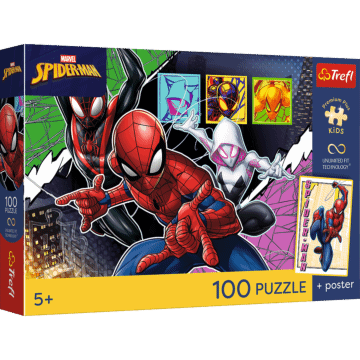 Puzzle Premium Plus Kids UFT, Marvel 100 el. Bohaterski pająk + kolekcjonerski plakat - opakowanie