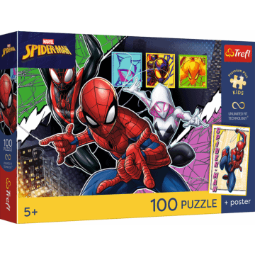 Puzzle 100 el. Bohaterski pająk + unikalny plakat - opakowanie 