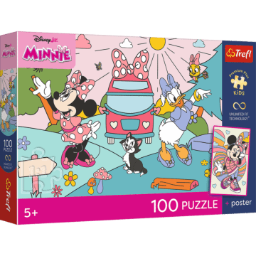 Puzzle Premium Plus Kids UFT, Disney Minnie, 100 el. Różowa przygoda + kolekcjonerski plakat - opakowanie 